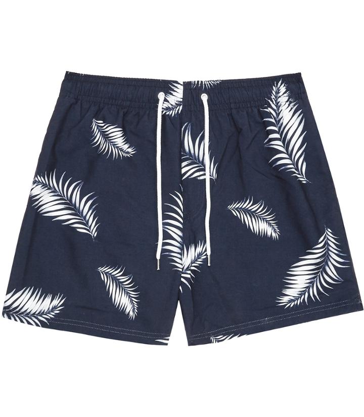 Reiss Islander - Mens Leaf Print Swim Shorts In Blue, Size Xs