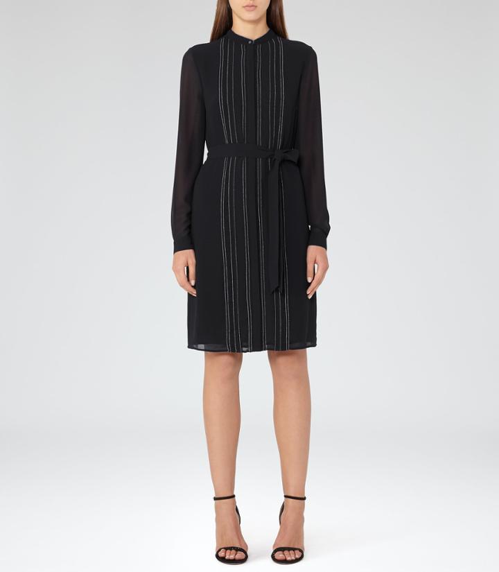 Reiss Cairn - Long-sleeved Shift Dress In Black, Womens, Size 0