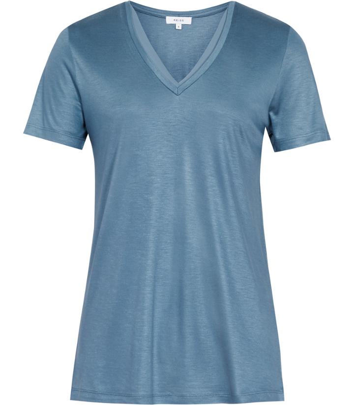 Reiss Leo - Womens Neckline-trim T-shirt In Blue, Size Xs