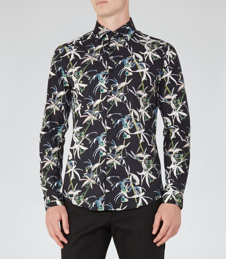 Reiss Ventus - Mens Floral Print Shirt In Black, Size S