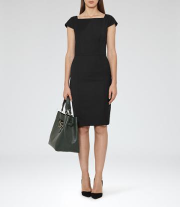 Reiss Huxley Dress - Womens Short-sleeved Tailored Dress In Black, Size 4
