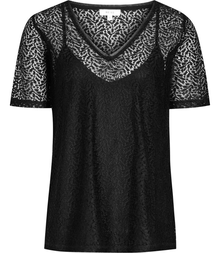 Reiss Everly - Womens Lace T-shirt In Black, Size Xs