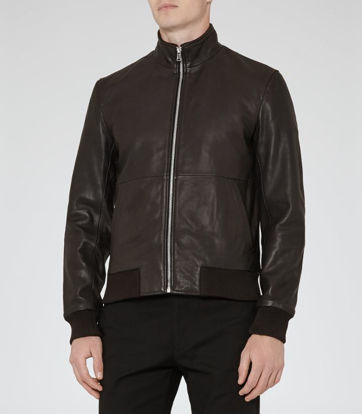 Reiss Bruno - Mens Funnel Neck Bomber Jacket In Brown, Size M