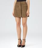 Reiss Marina - Pocket-detail Suede Skirt In Brown, Womens, Size 0