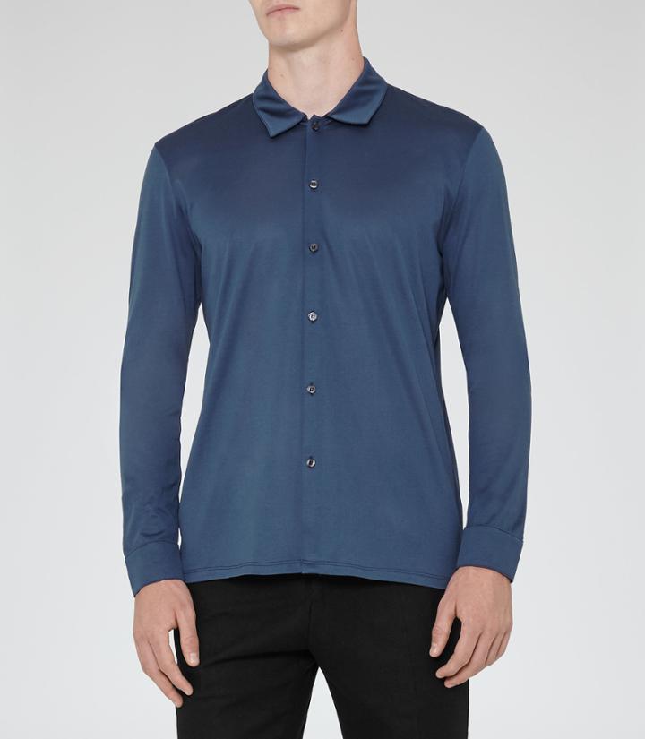Reiss Felix - Mens Mercerised Cotton Shirt In Blue, Size S