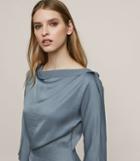 Reiss Nina - Draped Long-sleeved Top In Brown, Womens, Size 2