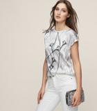 Reiss Jess - Printed Silk Front T-shirt In White, Womens, Size Xs
