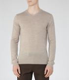 Reiss Emporer - Merino V-neck Jumper In Brown, Mens, Size S