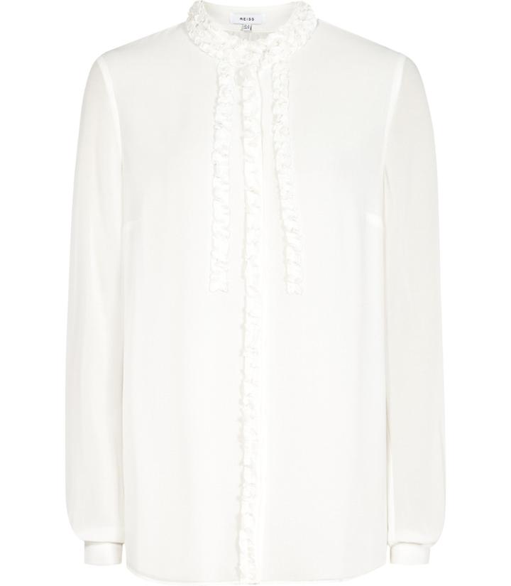 Reiss Serena - Womens Ruffle-front Blouse In White, Size 4