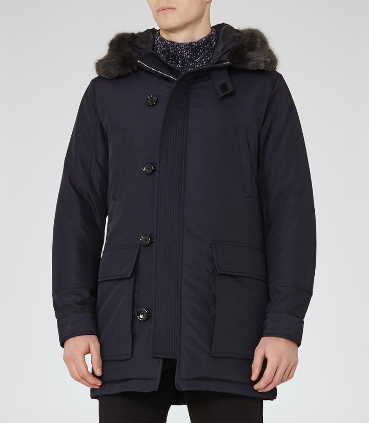Reiss Rogers - Mens Parka Jacket In Blue, Size Xs