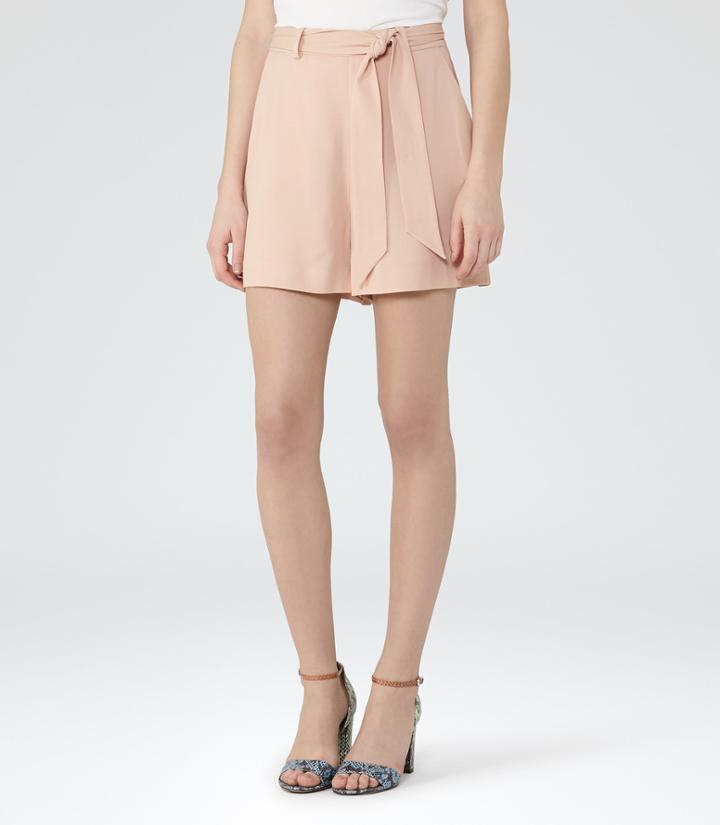 Reiss Tosca - Belted Shorts In Red, Womens, Size 0