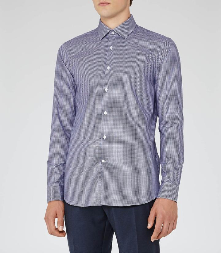 Reiss Clich - Mens Slim Houndstooth Shirt In Blue, Size S