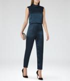 Reiss Winnie - Womens Lace-detail Satin Jumpsuit In Blue, Size 4