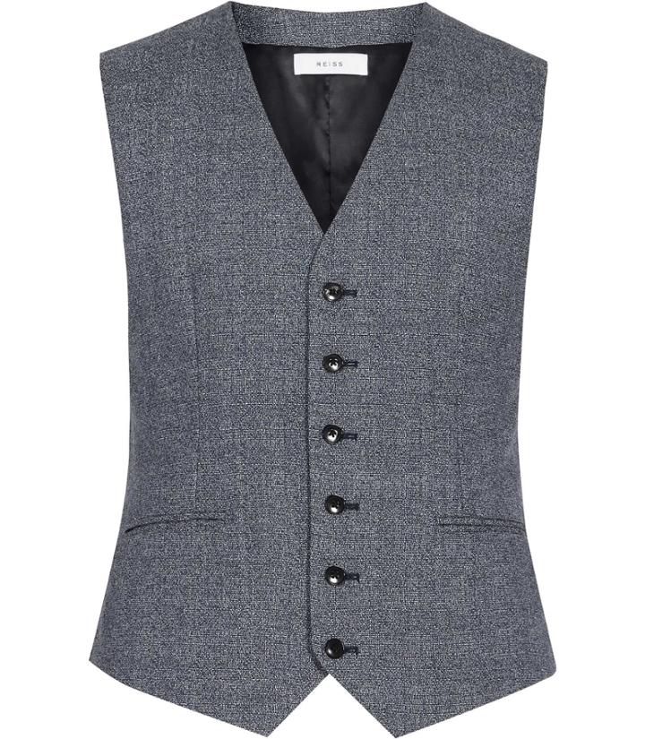 Reiss Morrow W - Mens Mottled Wool Waistcoat In Blue, Size 36