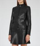 Reiss Erika - Womens Collarless Leather Jacket In Black, Size 6