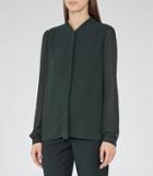 Reiss Quinn - Womens Plisse-detail Blouse In Green, Size 6