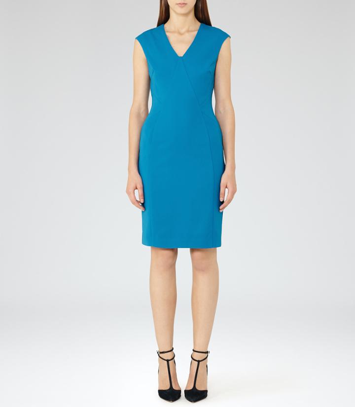 Reiss Jamie - Womens Fitted Tailored Dress In Blue, Size 6