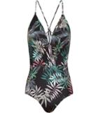 Reiss Larena Printed - Womens Plunge-front Swimsuit In Black, Size Xs