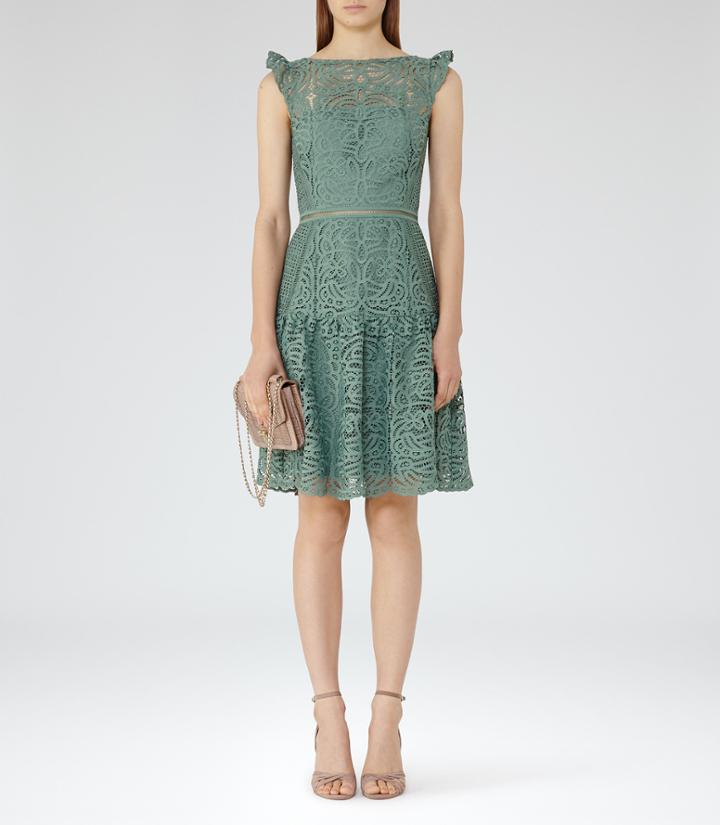 Reiss Herrera - Womens Cap Sleeve Lace Dress In Green, Size 4