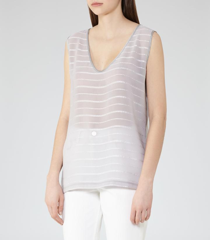 Reiss Carlie - Womens Texture-stripe Tank Top In Grey, Size Xs