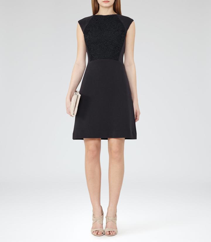 Reiss Talithia - Womens Lace-panel Dress In Black, Size 6