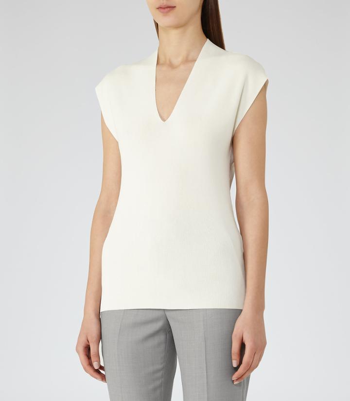 Reiss Nichol - Knitted Cap-sleeve Top In White, Womens, Size 2