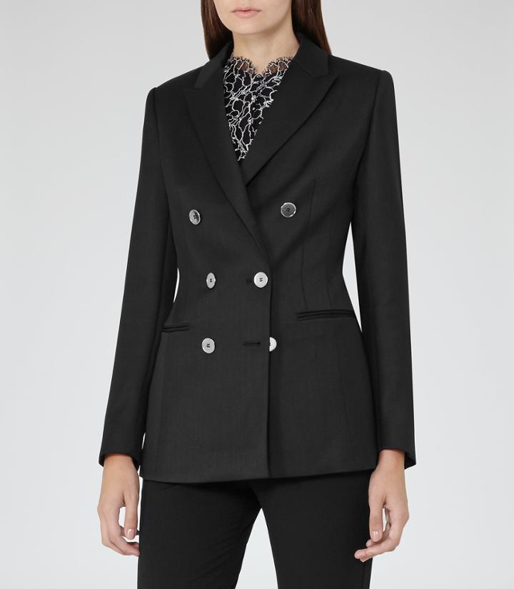Reiss Tahlia - Womens Double-breasted Blazer In Black, Size 8