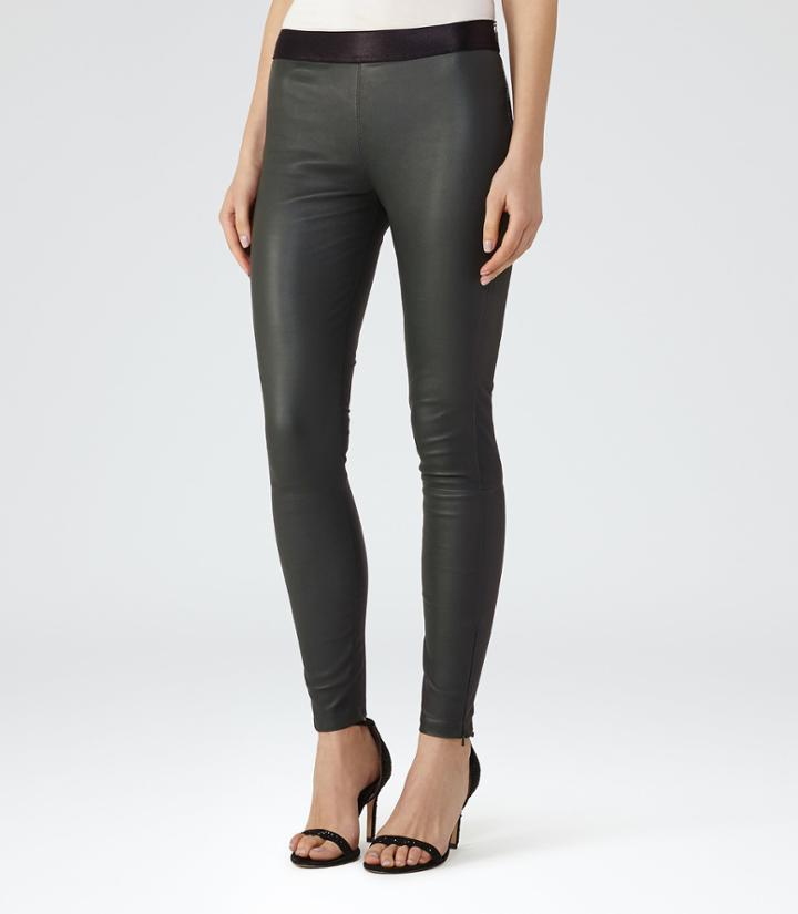 Reiss Carrie - Womens Leather Leggings In Green, Size 4