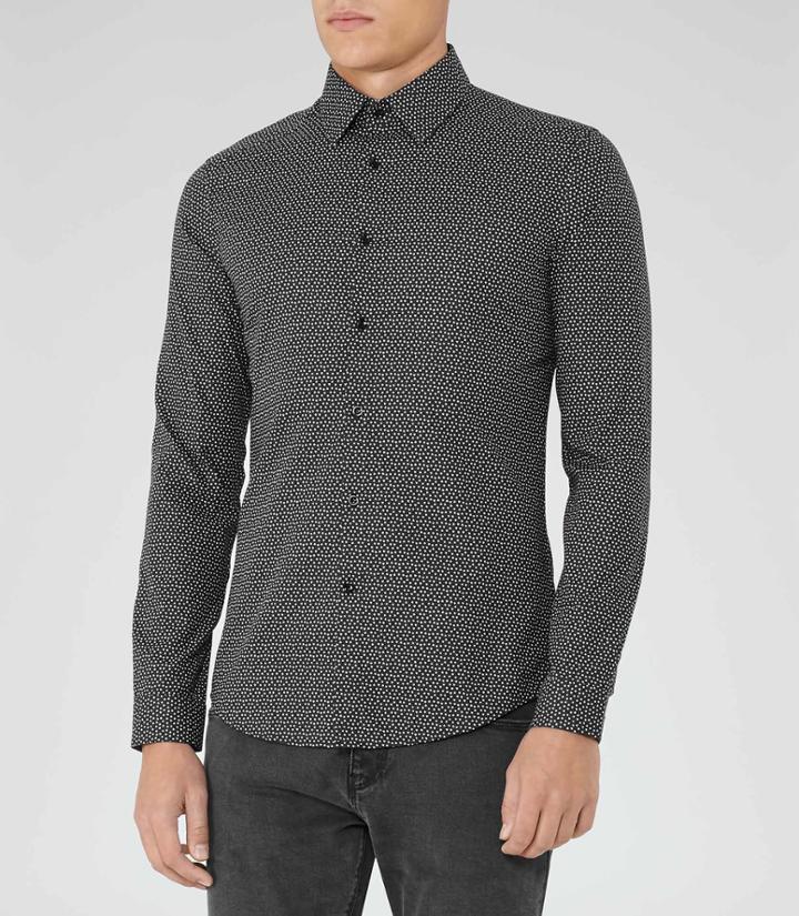 Reiss Bruin - Mens Slim Printed Shirt In Black, Size Xs