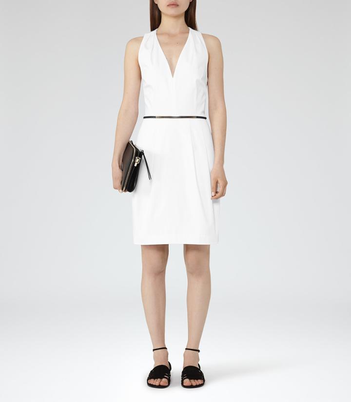 Reiss Rakele - Womens V-neck Fit And Flare Dress In White, Size 4