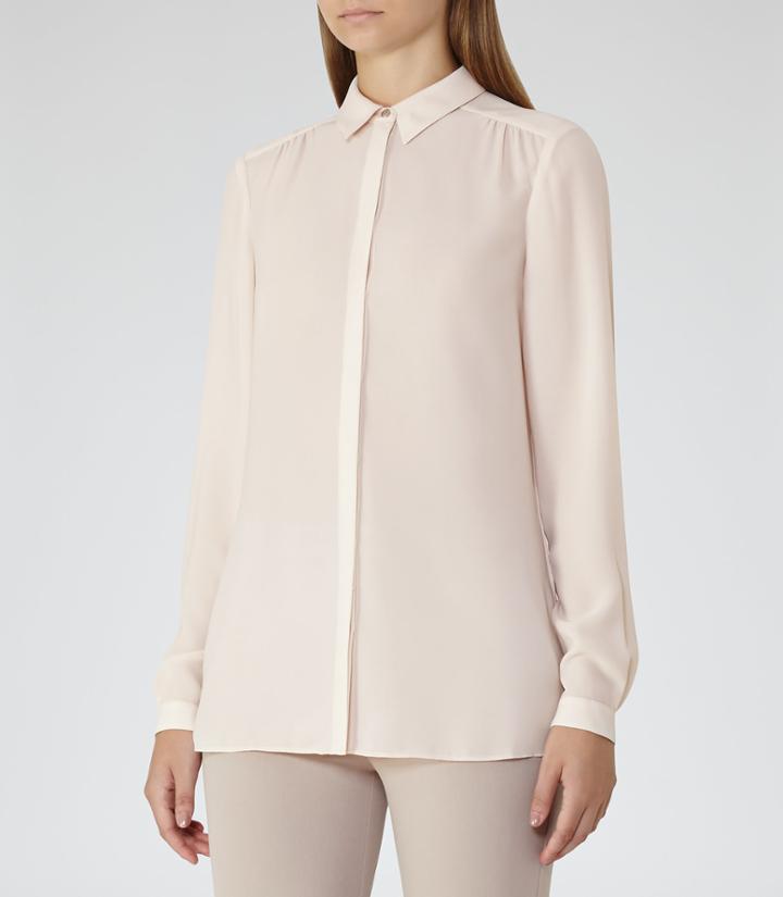 Reiss Samir - Womens Plisse-back Shirt In Pink, Size 6
