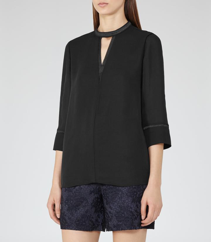 Reiss Kris - Womens Keyhole Neckline Top In Black, Size 6