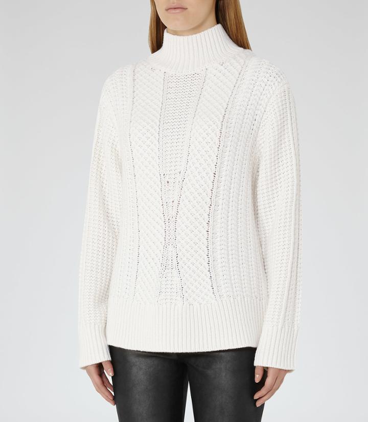 Reiss Wynn - Womens High-neck Cable Knit Jumper In White, Size Xs