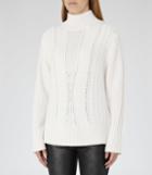 Reiss Wynn - Womens High-neck Cable Knit Jumper In White, Size Xs