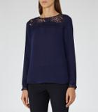 Reiss Tilly - Womens Lace-detail Top In Blue, Size 4