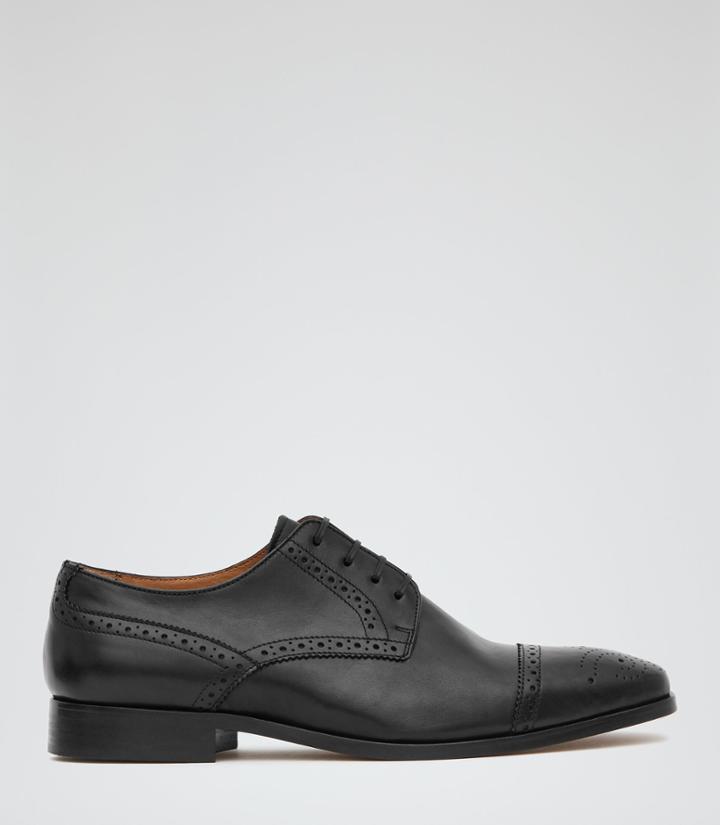 Reiss Ferra - Mens Leather Semi Brogues In Black, Size 7