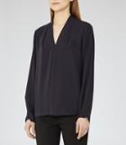 Reiss Mapel - Womens Long-sleeved Wrap Top In Blue, Size 4