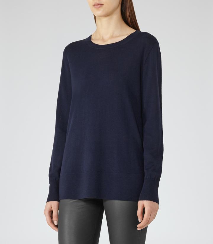 Reiss Clover - Round-neck Jumper In Blue, Womens, Size 0