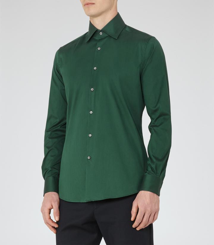 Reiss Joshua - Fitted Shirt In Green, Mens, Size Xs