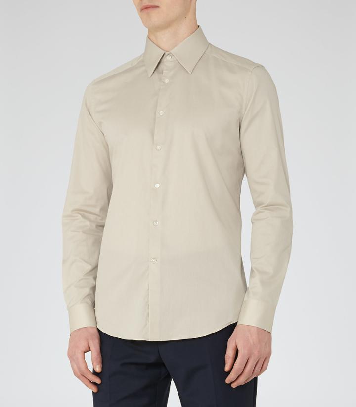 Reiss Havier - Mens Large Collar Shirt In Brown, Size Xs