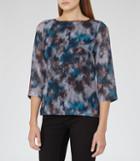 Reiss Nettie - Womens Printed Button-back Top In Black, Size 6