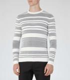 Reiss Woburn - Mens Stripe Waffle Jumper In White, Size S