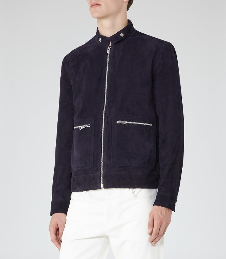 Reiss Eli - Suede Zip Jacket In Blue, Mens, Size S