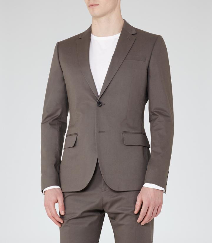 Reiss Statten B - Slim Notch Lapel Blazer In Brown, Mens, Size 36