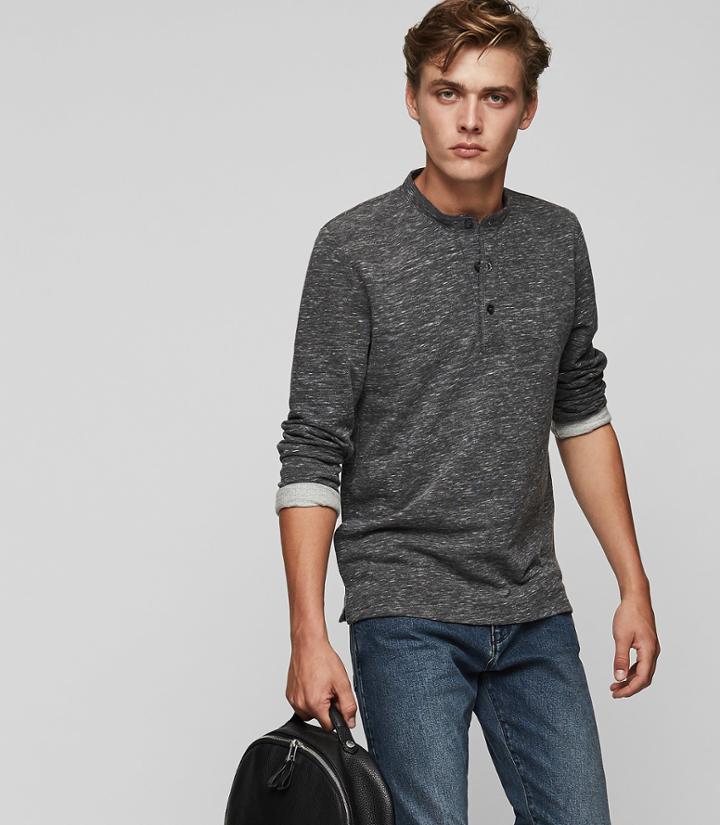 Reiss Bassen - Marl Henley Top In Grey, Mens, Size S