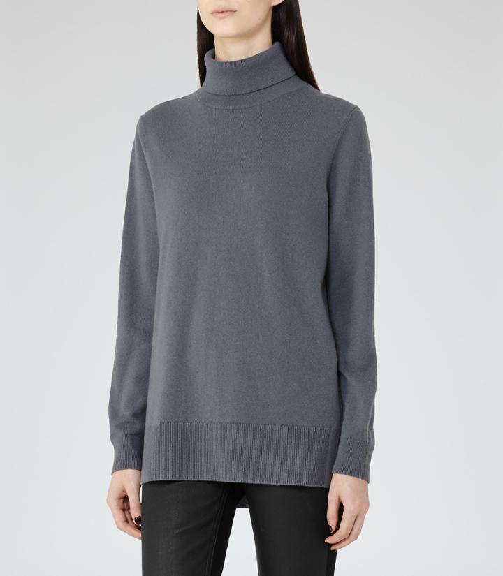 Reiss Ina - Womens Cashmere-blend Roll-neck Jumper In Grey, Size M