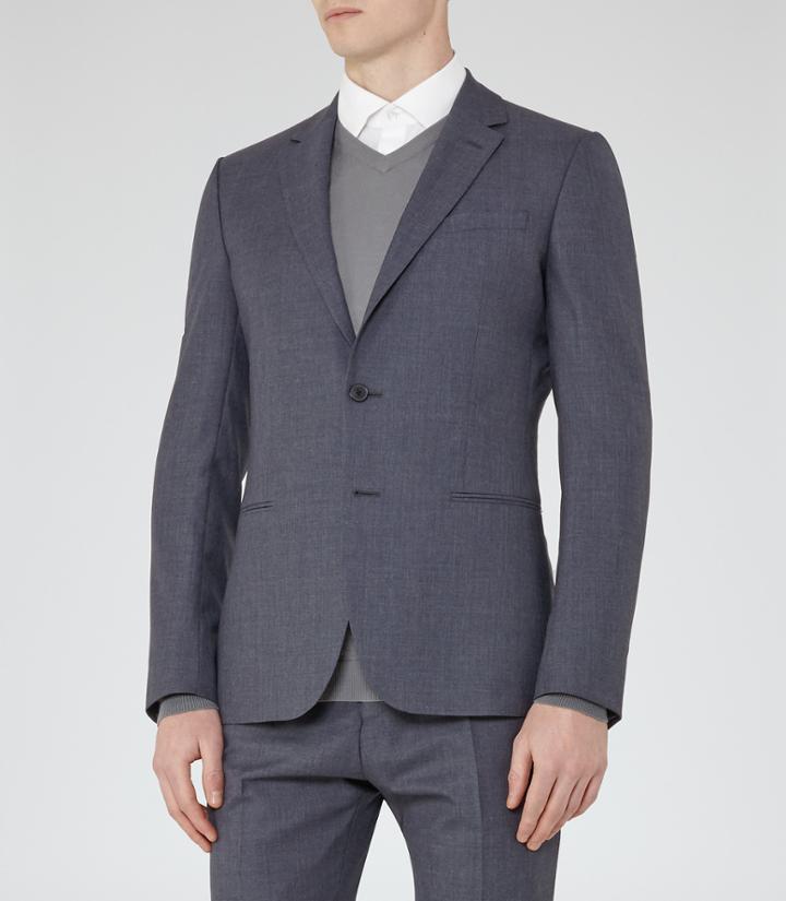 Reiss Kamara B - Mens Wool Slim Blazer In Blue, Size 36