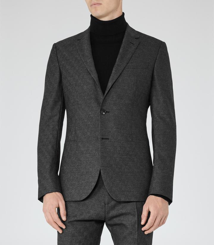 Reiss Charding B - Check Weave Blazer In Grey, Mens, Size 36