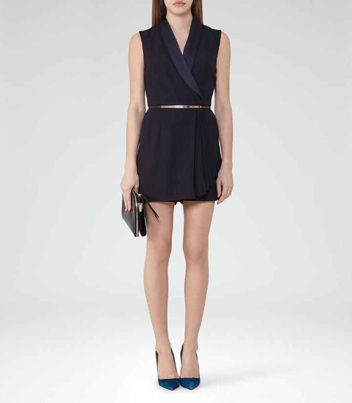 Reiss Bleiza - Womens Wrap-front Playsuit In Blue, Size 4