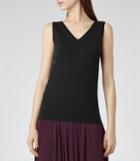 Reiss Ona - V-neck Tank Top In Black, Womens, Size S